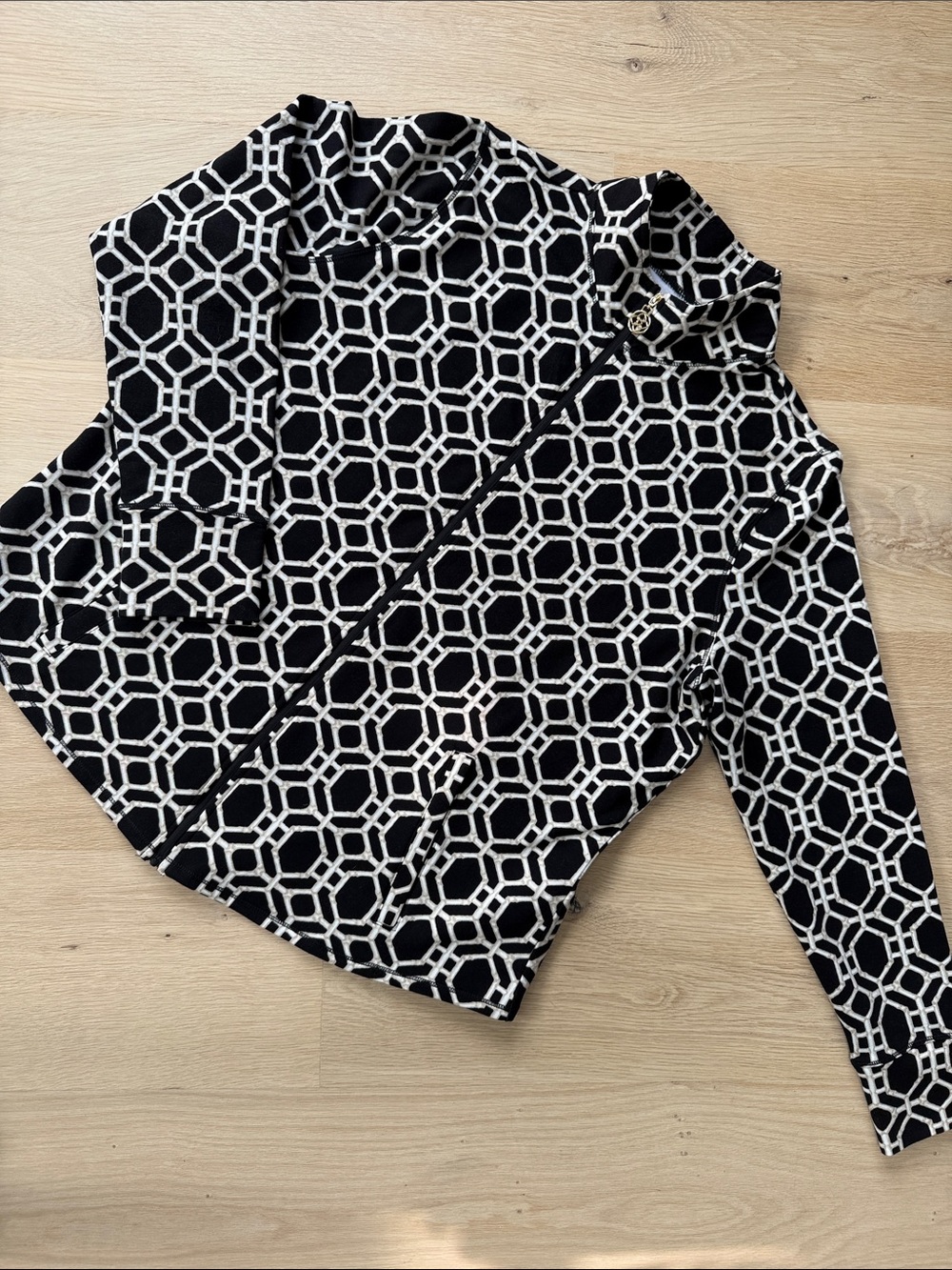 Belle by Kim Gravel Black/White/Tam Geometric Full Zip Jacket